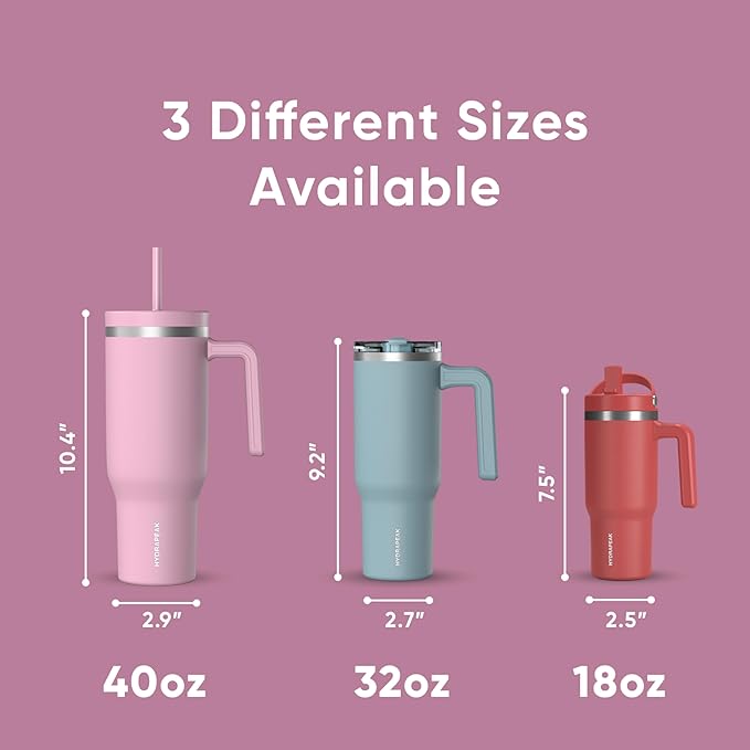 Hydrapeak Voyager 40 oz Tumbler with Handle and Straw Lid | Reusable Stainless Steel Water Bottle Travel Mug Cupholder Friendly | Insulated Cup (Bubblegum)