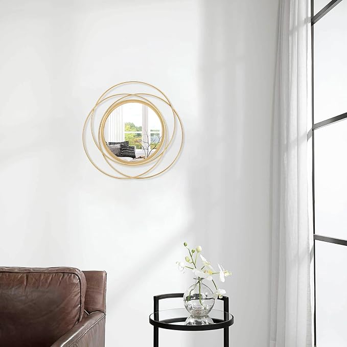 Gold Art Circle Mirror for Wall with Iron Metal Wire Frame Wall-Mounted Mirror for Home Decor Living Room Bedroom Bathroom Entryway Small 12"