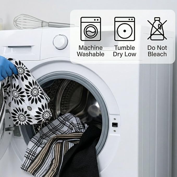 WeWove Assorted Kitchen Towels Set of 5-100% Cotton Dish Cloths Towels with Hanging Loop - Soft Absorbent Washable Reusable for Kitchen Use - Quick Drying 16x26 inch Dish Towels Black