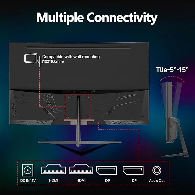 Gawfolk Curved 32 inch Gaming Monitor 240Hz PC Screen Full HD 1080P, Frameless 1800R Curved Computer Screen,FreeSync,178° Viewing Angle,Display Port、HDMI 2.0,Wall Mount Compatible 100x100MM-Black
