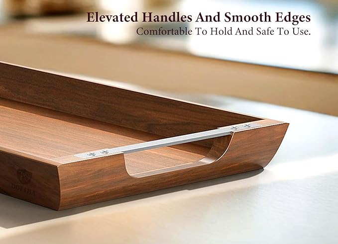 Large Acacia Wood Serving Tray with Metal Handles - 36" Long Charcuterie Board for Cheese, Meat & Appetizers - Perfect for Kitchen, Entertaining, Gatherings & Home Decor