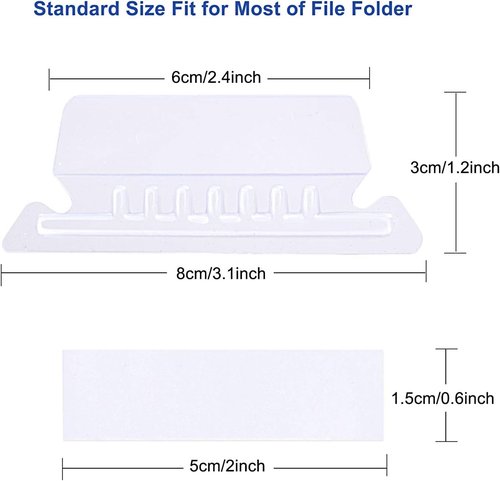 Hupos File Folder Tabs - 200 Sets Clear Plastic Hanging Tabs for Quick Identification | 2 Inch Inserts