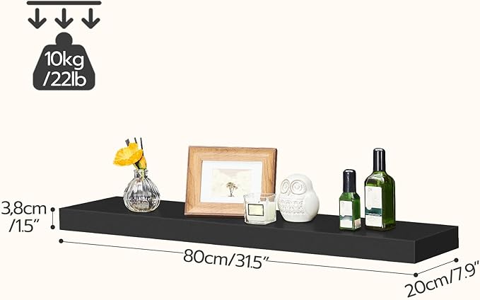 HOOBRO Floating Shelves for Wall, Wall Mounted Shelf Set of 2, 31.5" Hanging Shelf with Invisible Brackets, for Wall Decor Storage in Bathroom Bedroom Kitchen Living Room Office, Black BK80BJP201
