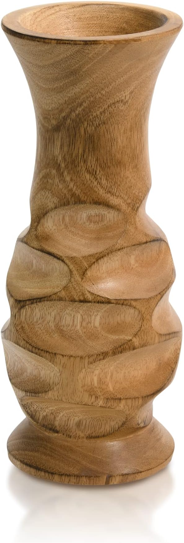 Aeravida Beautifully Carved Natural Mango Tree Wood Rustic Vase | Modern Flower Vase | Mango Tree Wood Kitchen Decor | Handmade Vase | Carved Shaped Vase