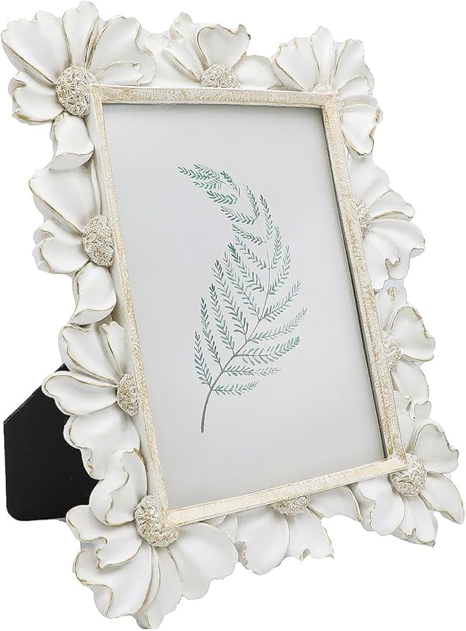 4x6 Vintage Picture Frame, Antique White Ornate Photo Frame, for Tabletop and Wall Display, Decorative Floral Design Retro Home Decor, Old Fashioned Photo Gallery Art