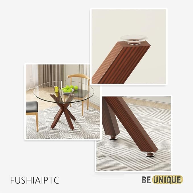 Metal Table Legs 28 Inch, Artistic Heavy Duty Dining Table Base with Suction Cups & Pre-Drilled Holes, Fits Glass Marble Wood Tops, DIY Desk Coffee Table Legs, 1000LBS Capacity, Walnut Colour