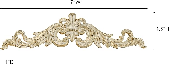 Salvatar Wall Art Topper | Wide Picture Design | Ivory and Metallic Gold Finish | Openwork Acanthus Leaf Scrolls with Ornate Fleur De Lis | Hang Alone or Above Artwork or Framed Family Photographs