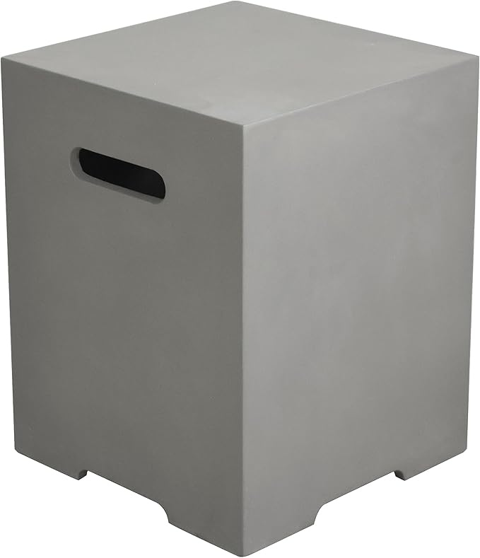 AMS Fireplace | Elementi Square-2 Smooth Light Gray 20 lbs Propane Tank Cover | Concrete GFRC Base | Dimensions: 15.7 x 15.7 x 20 inches | Perfectly Matches with Westport Fire Pit Table.