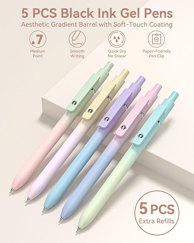Four Candies 39 PCS Aesthetic School Supplies with Cute Pen Case, 12 Pastel Highlighters, 5 Black Ink Gel Pens, 6 Mechanical Pencils Set for Students Stationary College Essentials (Cream)