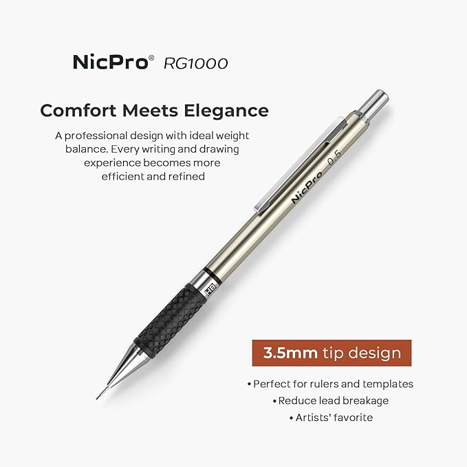 Nicpro 0.5 mm Art Mechanical Pencils Set in Case, 6 PCS Metal Drafting Pencil Lead Pencil 0.5mm with 6 Tube HB Lead Refills, 3 Erasers, 18 PCS Eraser Refills for Artist Writing, Drawing, Sketching