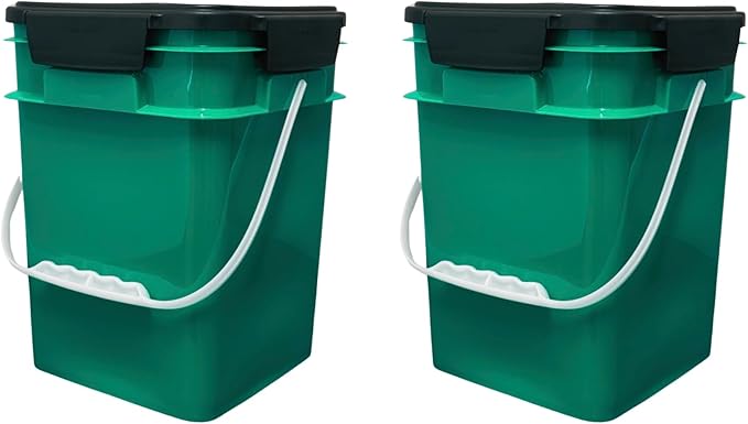 House Naturals 4 Gallon Square Food Grade Plastic Bucket with Lid, Made in USA (Pack of 2) (Dark Green)