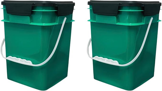 House Naturals 4 Gallon Square Food Grade Plastic Bucket with Lid, Made in USA (Pack of 2) (Dark Green)