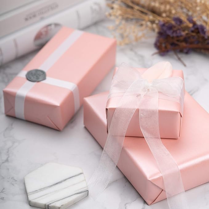 RUSPEPA Pink Matte Wrapping Paper, Jumbo Roll, Pink Solid Color Pearly Shiny Silk Gift Paper for Valentine's Day, Wedding, Birthday, Christmas, Baby Shower Girls, Anniversary, 30 inches x 32.8 feet