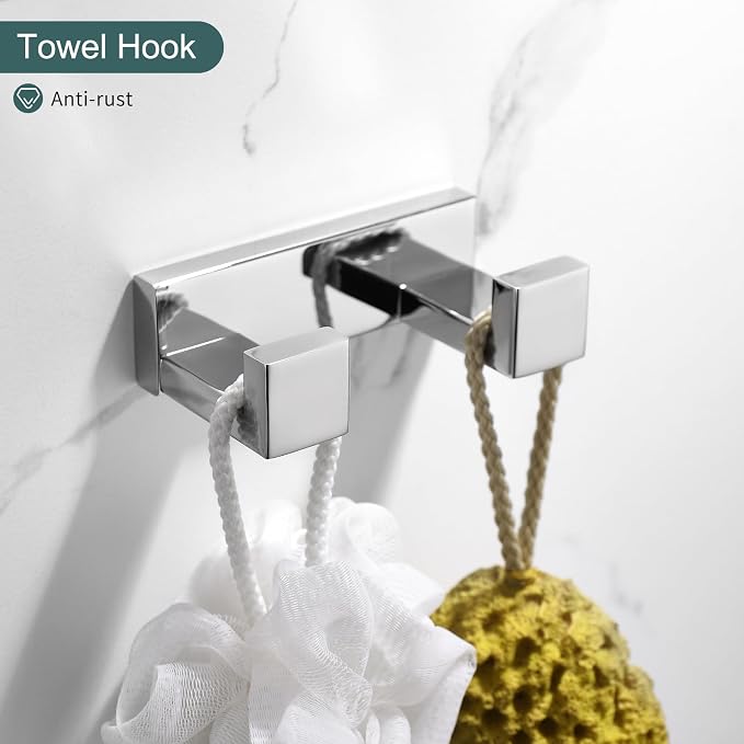 4-Pieces Bathroom Hardware Set, Polished Chrome Towel Bar Set, Wall Mounted Stainless Steel Bathroom Hardware Accessories Set, 23.6 inch