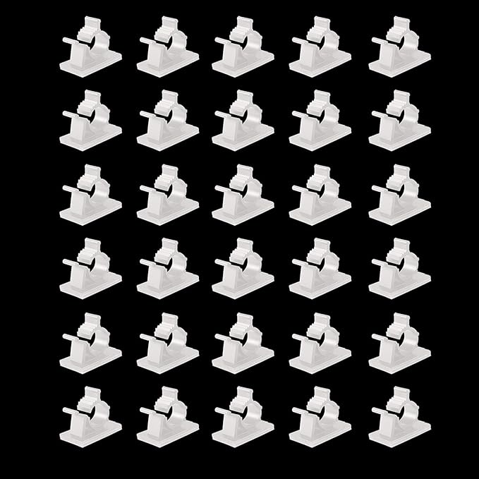 Viaky 30 Pieces White Adjustable Cable Clips Self-Adhesive Desk Organizer Nylon Wire Management Wire Holder