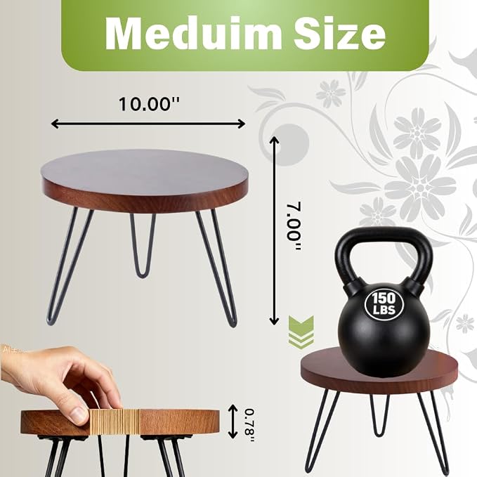 Plant Stands Indoor, Mid Century Wood Planter Stand with Metal Legs, Fits 5 to 13 Inches Pots, Stable Wood Single Small Plant Stool for Living Room, Balcony, Office