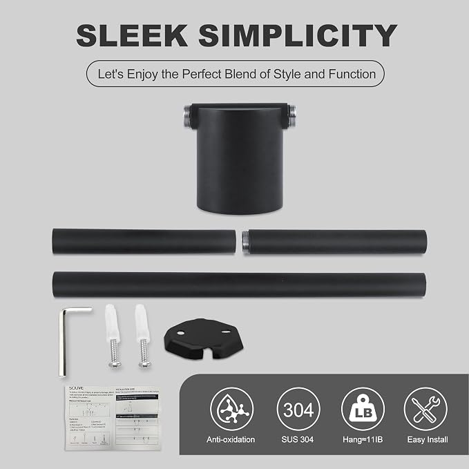 Adjustable Length Stainless Steel Towel Rack - 18-24 Inch Fit, 26.4 Inch Total Length - Matte Black 304 Stainless Steel Towel bar for Bathroom & Kitchen