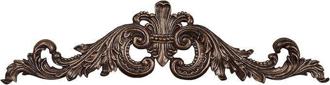 Salvatar Wall Art Topper | Wide Picture Design | Antique Bronze Metallic Finish | Openwork Acanthus Leaf Scrolls with Ornate Fleur De Lis | Hang Alone or Above Artwork or Framed Family Photographs