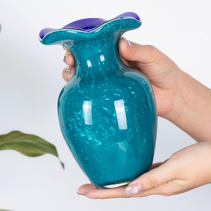 KAMMAK Colored Glass Vase, Beautiful Hand Blown Decorative Vase, Modern Art Vase for Flower Mantle Dining Table Centerpiece, Entryway Living Room Wedding Decoration, SKQ022