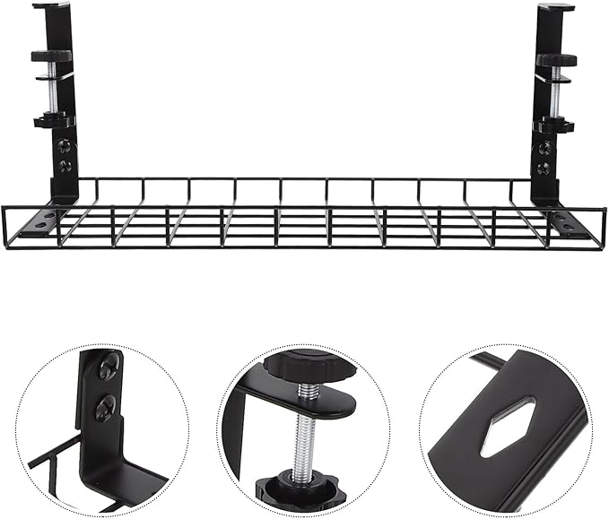 Under Desk Cable Management Holder Cord Organizer Tray No Drill Wire Storage Rack for Home Office Standing Desk, Black 500Mm,