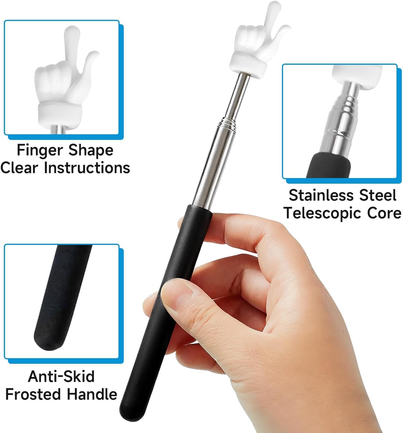 VOVIGGOL Telescopic Teacher Pointer - Extendable Mini Retractable Classroom Tool | 2-Pack (Black)