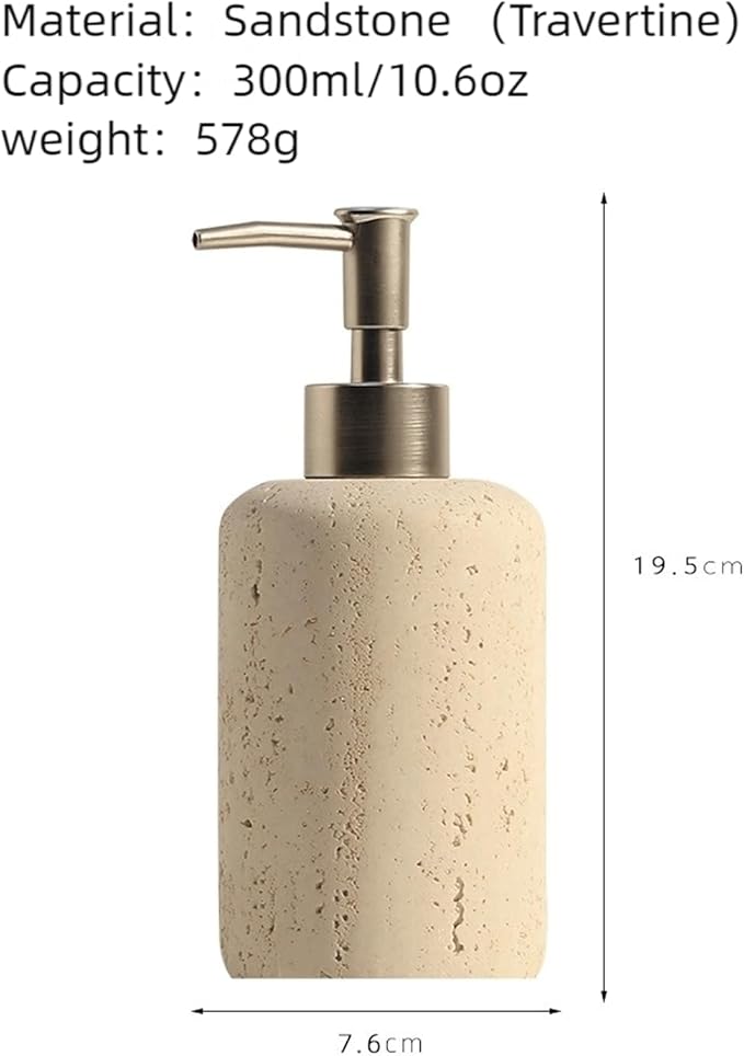 Soap Dispensing Refillable Stone Soap Dispenser Beige Travertine Liquid Shampoo Bottles Marble Hand Soap Dispenser for Bathroom Kitchen New Home Essentials