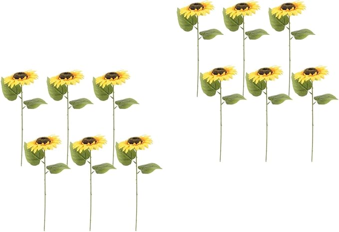 LOGOFUN 12PCS Realistic Sunflowers Artificial Flowers with Stems for Home Garden Decor Wedding Festival Party Arrangement