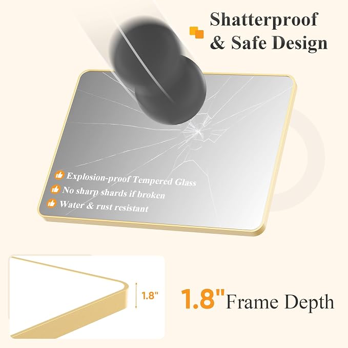 Sweetcrispy Bathroom Mirror for Over Sink, 24x36 Inch Wall Mount Mirror with a Rounded Rectangle and Matte Metal Frame, Modern Wall Vanity Mirrors for Home Decor, Living Room, Bedroom, Gold