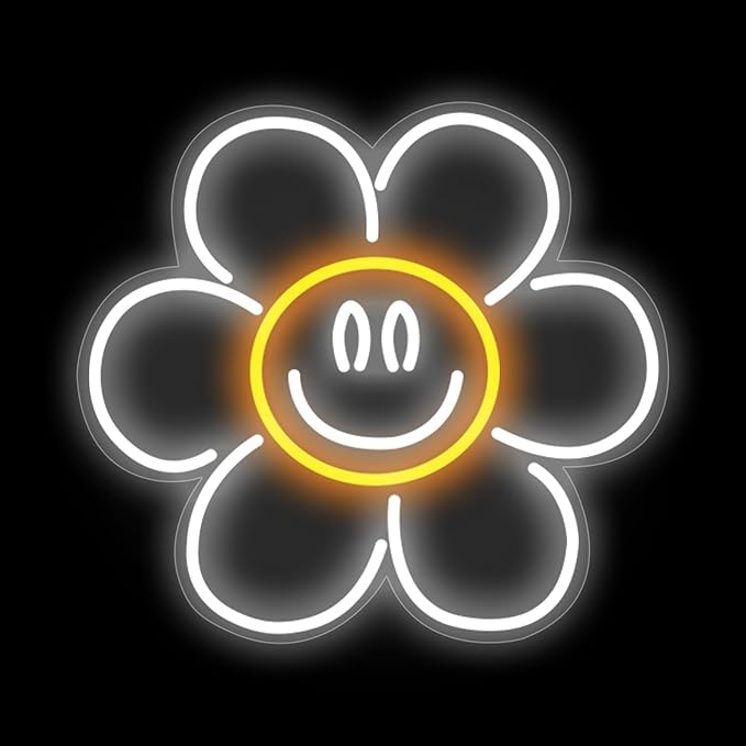 Daisy Smile Face Neon Sign, Sunflower LED Neon Light, Face Neon Signs for Wall Decor,Smile face Neon Signs for Bedroom Wall with Dimmable Switch for Children's Room,Bar, Party,Christmas,Wedding