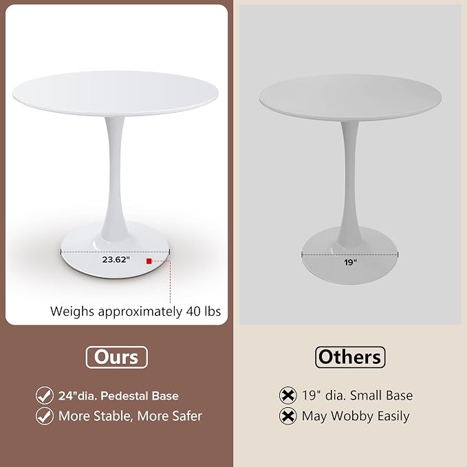 5-Piece Round Dining Table Set,31.5" Mid-Century Modern Kitchen Table with 4 Chairs,Tulip Pedestal Table & Solid Wood Legs,Space Saving Compact Furniture for Small Spaces Apartment Home,White