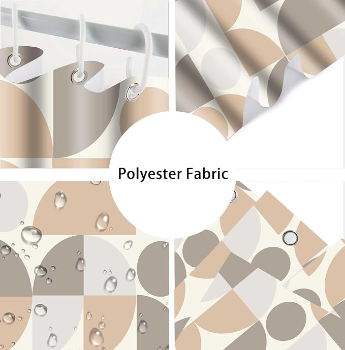 Vintage Beige and Grey Mid Century Modern Shower Curtain Boho Abstract Geometric Art Shower Curtains for Bathroom Decor 72x72 Inch Colorful Unique Pattern Washable Fabric Bathroom Set with 12 Hooks