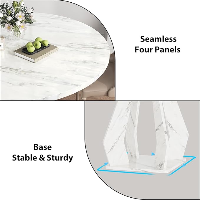 IBF Round Marble Dining Table,Dinner Tables for Kitchen 4-6,47 Inch Modern Pedestal Dining Room Table for Kitchen,Office,Living Room,White Marble