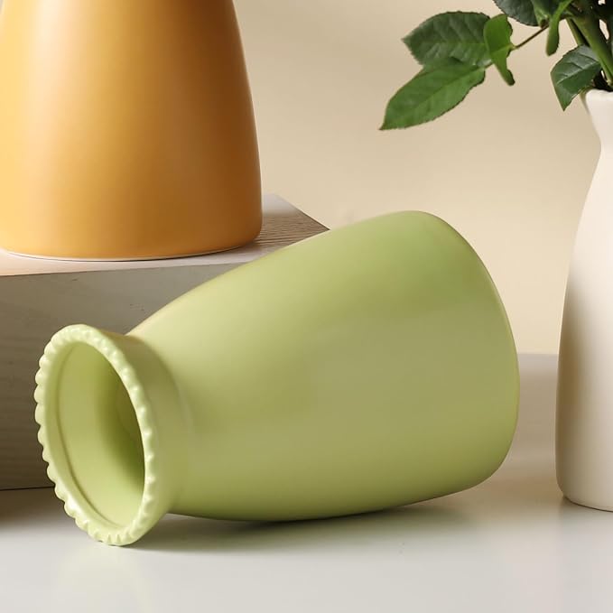 hjn Green Flower Vase – Minimalist Ceramic Vase, Decor Vases for Flowers/Centerpieces/Table/Office/Living Room/Bookshelf/Mantel-(Green)