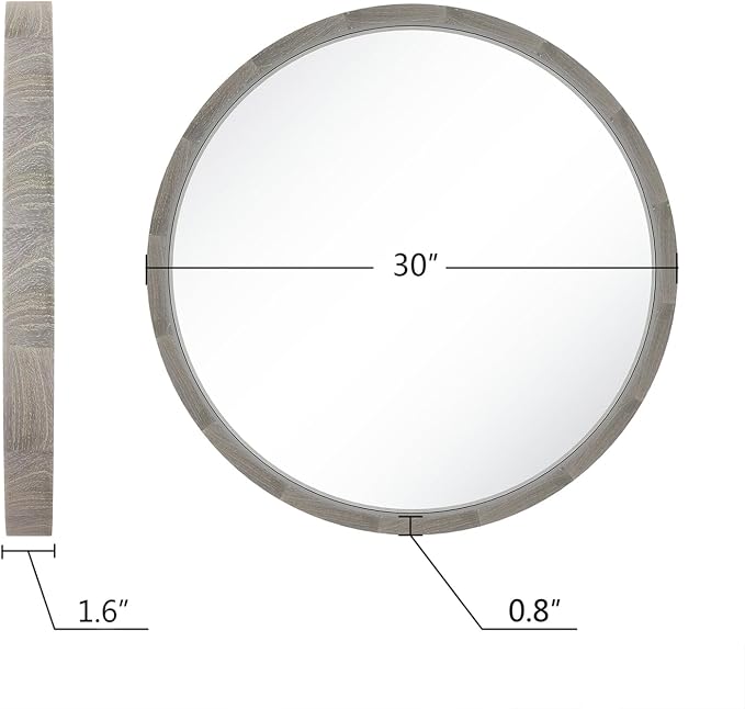 LYYYXGYP Round Wood Gray Mirror 30x30 Inch Modern Wall Mounted Mirror Wooden Frame Grey Circle Mirror for Bathroom