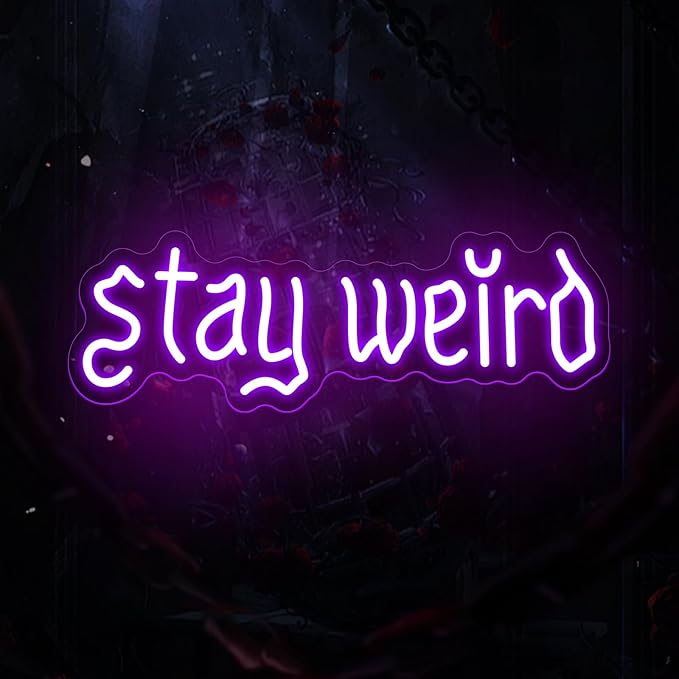Stay Weird Neon Sign, Gothic Decor, Skeleton Hand Neon Sign, Vintage Font,Dark Art Decor for Bedroom, Living Room, Man Cave, Bar, Game, and Club, Living Room Birthday Party-Purple