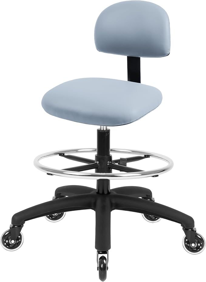 Chair Master FSS Series Square seat Tall (25"-35") seat Height Chair. Vinyl-for Office, Garage, Desk, Shop, Computer, Doctor, Medical, Easy to Clean! 18" Footring (Gray, Tall, Rubber Roller Casters)