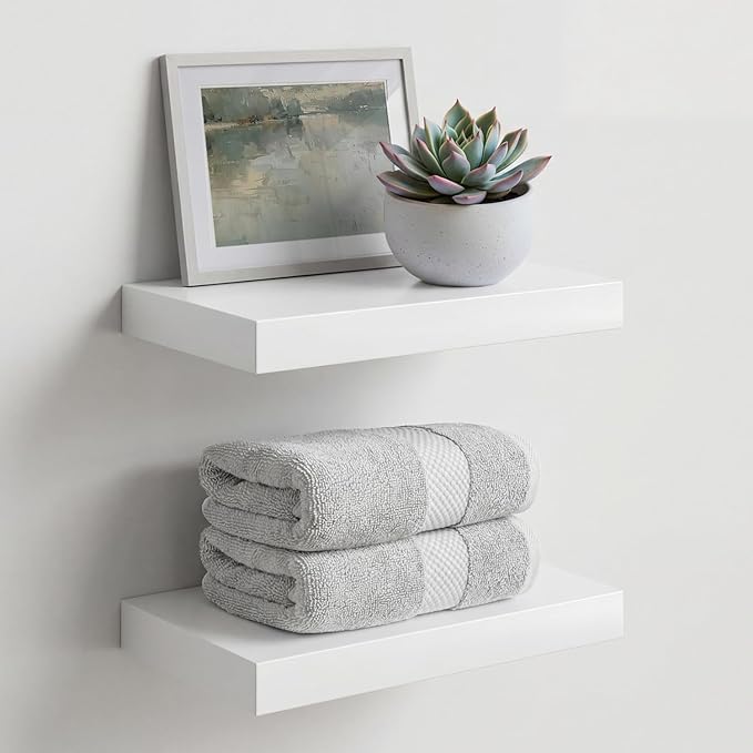 Homeforia White Floating Shelf 12 inch, High End Solid Real Wood Small 12inch Floating Shelves for Wall Mounted, White Wooden 12 in Floating Shelves, Heavy Duty Bracket, 12 X 6.5 X 1.75 inch, Set of 3