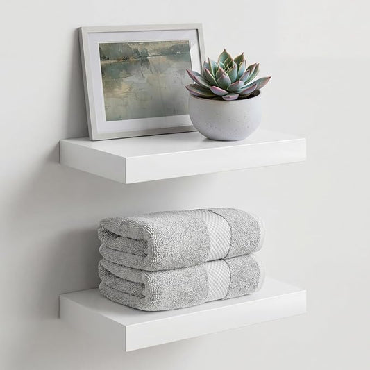 Homeforia White Floating Shelf 12 inch, High End Solid Real Wood Small 12inch Floating Shelves for Wall Mounted, White Wooden 12 in Floating Shelves, Heavy Duty Bracket, 12 X 6.5 X 1.75 inch, Set of 3