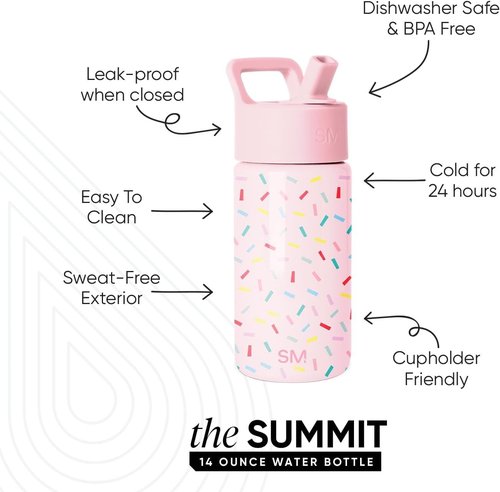 Simple Modern Kids Summit Water Bottle - 14oz Insulated Stainless Steel Tumbler with Straw Lid | Confetti Design