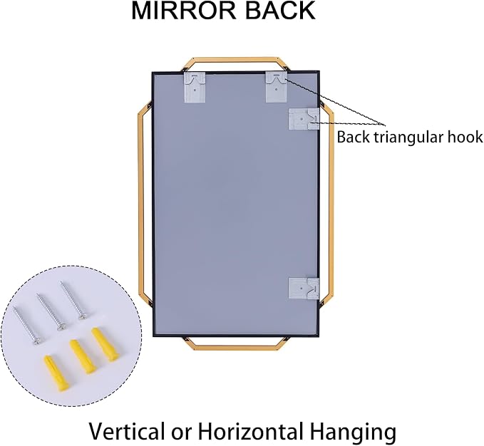 Modern Bathroom Mirror, 36" x 24" Black and Gold Decorative Wall Mirror with Modern Octagonal Metal Frame, for Living Room, Dining Room, Entryway