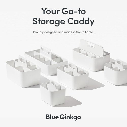BLUE GINKGO Stackable Organizer Caddy - Portable Korean-Made Tote for Bathroom & Office Supplies (Long Rectangle, White)