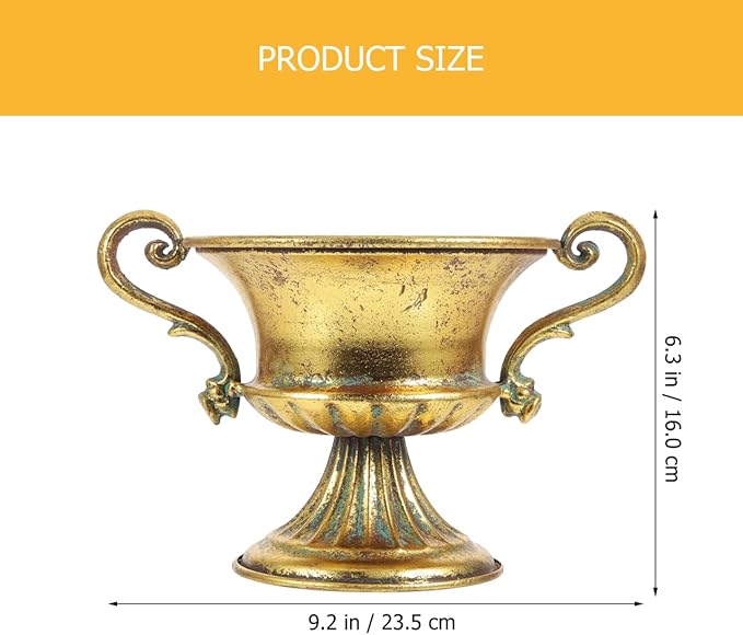 Amosfun 2pcs Vintage Urn Vase Brass Flower Pots Roman Style Trumpet Vases for Centerpieces Garden Patio Front Porch Decoration 9.2 x 6.3 Inch