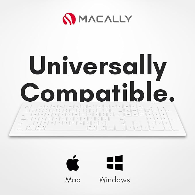 Macally Full Size USB Wired Keyboard for Mac and PC - Plug & Play Wired Computer Keyboard - Compatible Apple Keyboard with 15 Shortcut Keys for Easy Controls & Navigation of Macbook Pro/Air, iMac