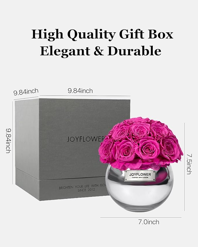 JoyFlower Preserved Flowers Vase Glass Decor, Eternal Flower Vases for Centerpieces, Forever Flower Decorations for Party Home Wedding Table Living Room Bedroom, Preserved Roses Glass Vase House Decor