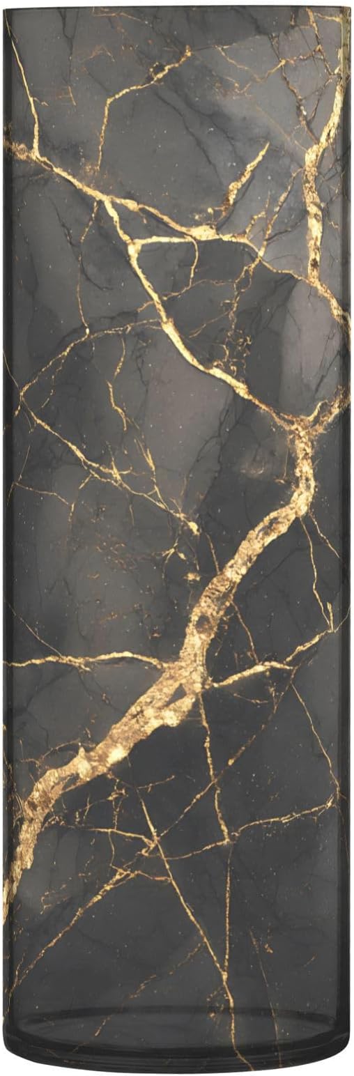 xmyzcd Gold Black Marble Vase Cylinder Vases Clear Plastic Flower Vase Easy to Clean for Centerpieces Homes, Offices, Kitchens