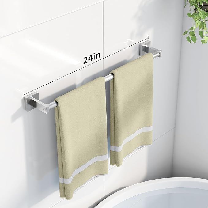 MKO Towel Bar for Bathroom, 24" Hand Towel Holder Rod with Metal, Towel Racks for Bathroom Hanger Wall Mounted for Kitchen, Brushed Nickel 2 Pack