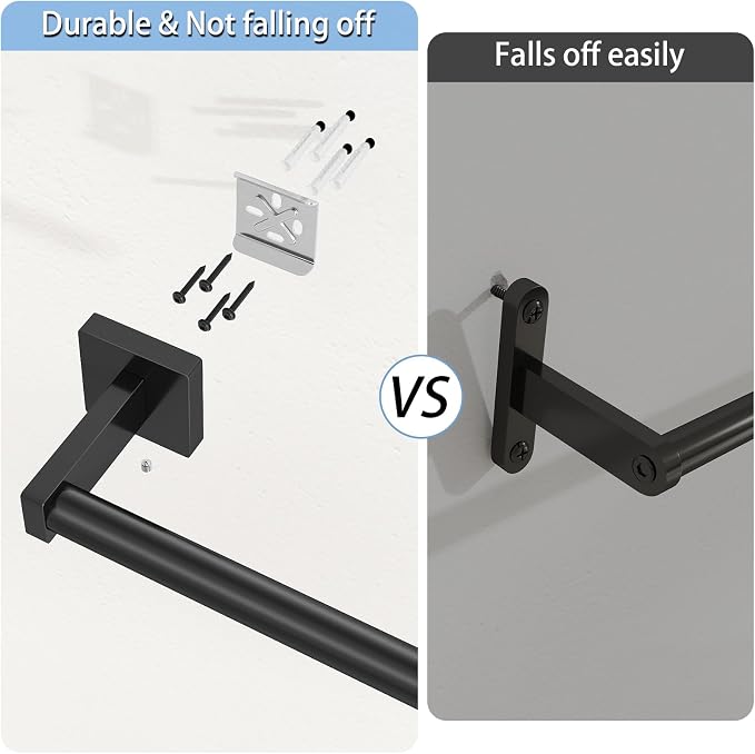 MKO Towel Bar for Bathroom, 24" Hand Towel Holder Rod with Metal, Black Towel Racks for Bathroom Hanger Wall Mounted for Home Essentials, 2 Pack