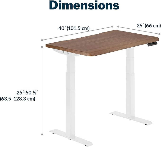 Vari ComfortEdge Electric Height Adjustable Standing Desk - 40x26 Varidesk Sit-Stand Desk for Home Office, Sloped Ergonomic Front Edge, Stable Legs, Easy Assembly, 2 Boxes - Walnut Top/White Legs