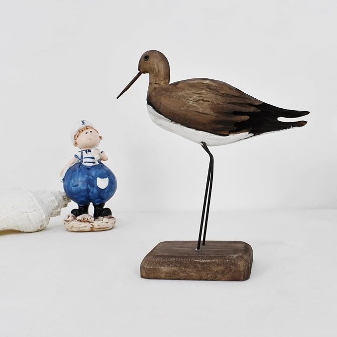 Wood Bird Statue Nautical Decor Decorative Sea Birds Sculpture Wooden Tabletop Figurine Coastal Ocean Beach Themed Decoration for Home Yard Bathroom Living Room (6.7" H)