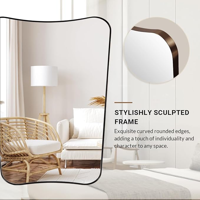 ANDY STAR 30"x48" Large Bathroom Mirror, Brushed Bronze Mirror for Over Sink, Irregular Shaped Mirror in Premium SUS304 Thin Frame, Italian Curved Frame, Ideal for Bathroom, Powder Room, Entryway